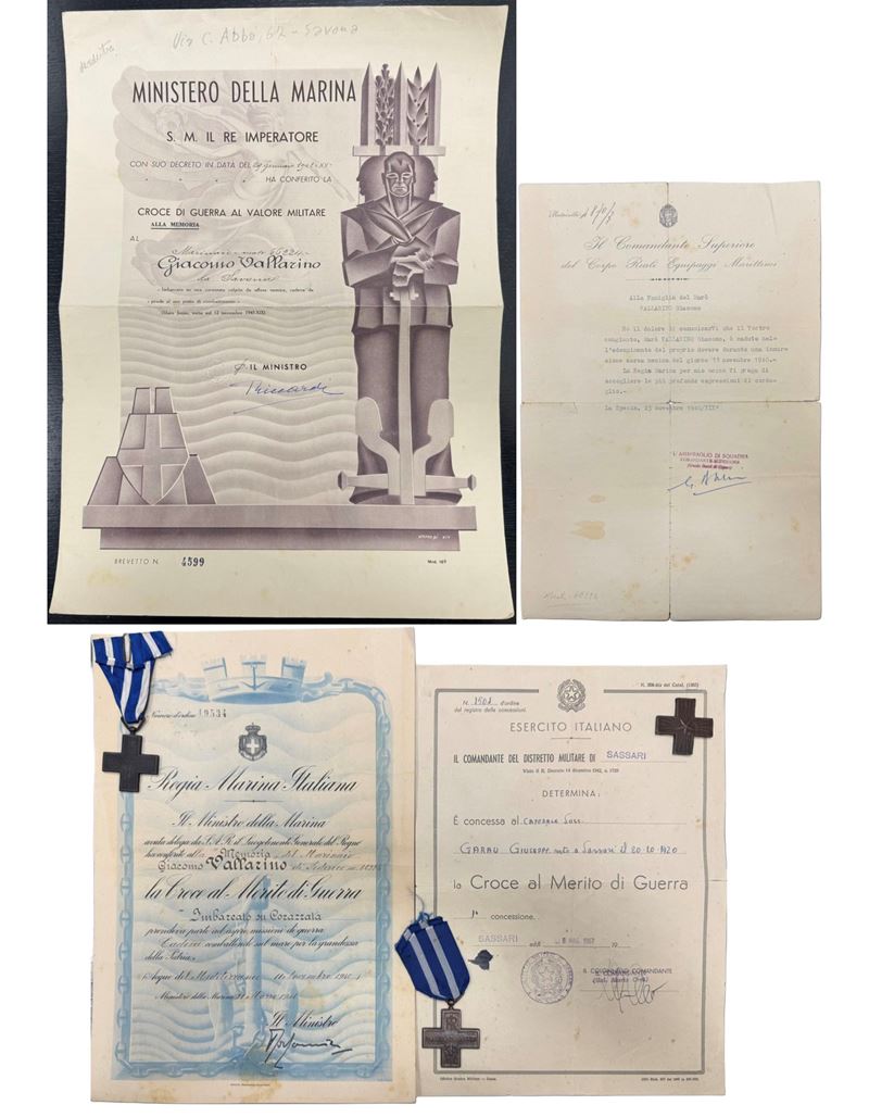 Lotto di tre croci di guerra al valor militare e relativi attestati.  - Auction Light Numismatics - Cambi Casa d'Aste