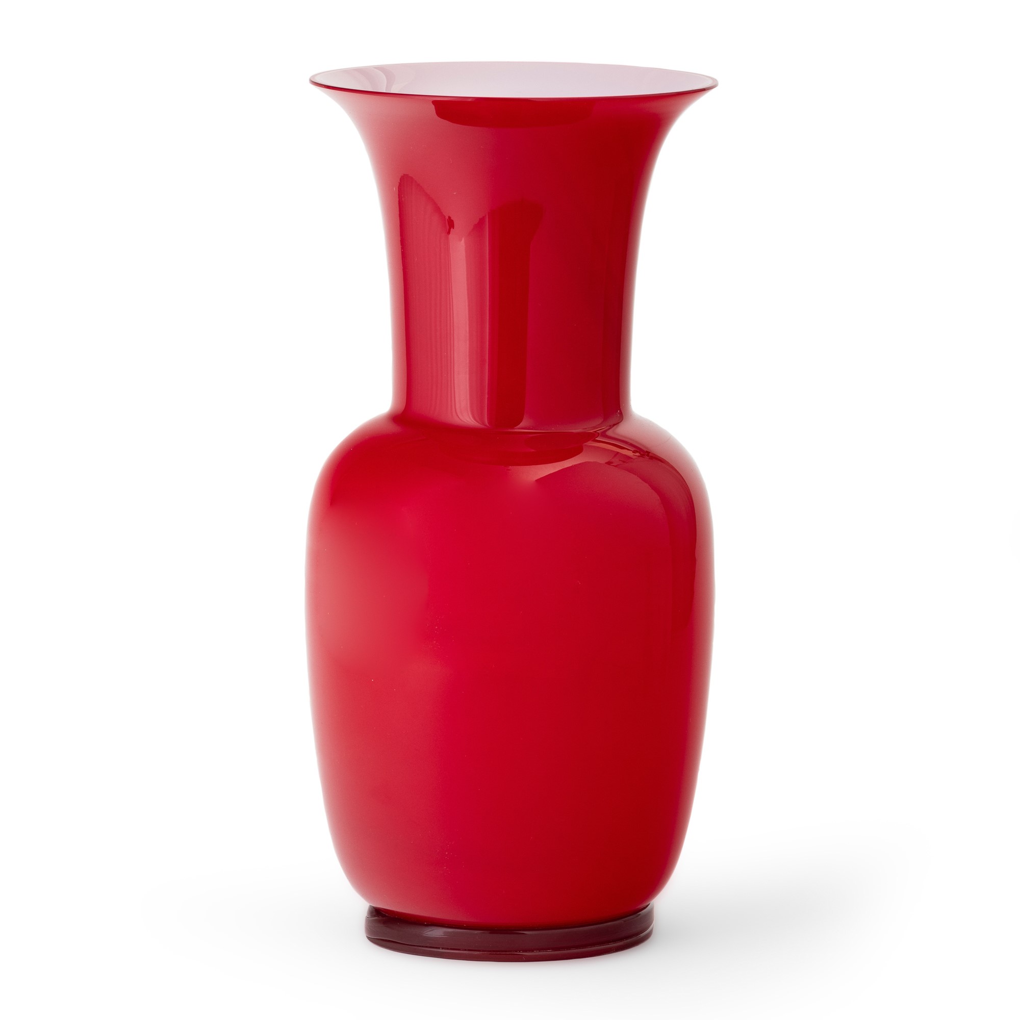 Venini, Vaso a balaustro Opalini in vetro soffiato rosso (Murano, 1970 ca.)