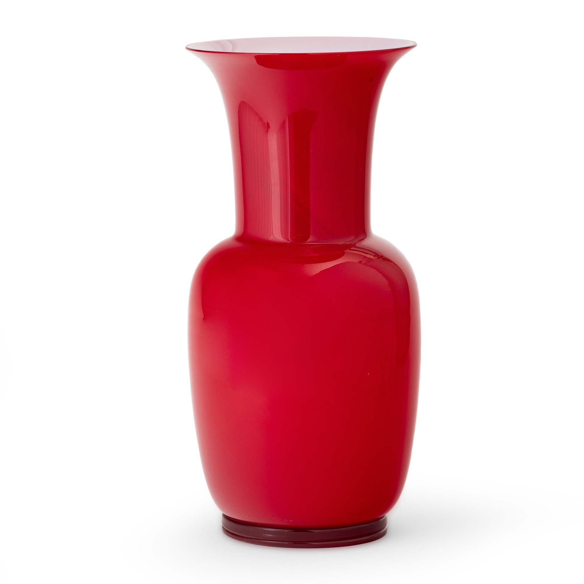 Venini, Vaso a balaustro Opalini in vetro soffiato rosso (Murano, 1970 ca.)