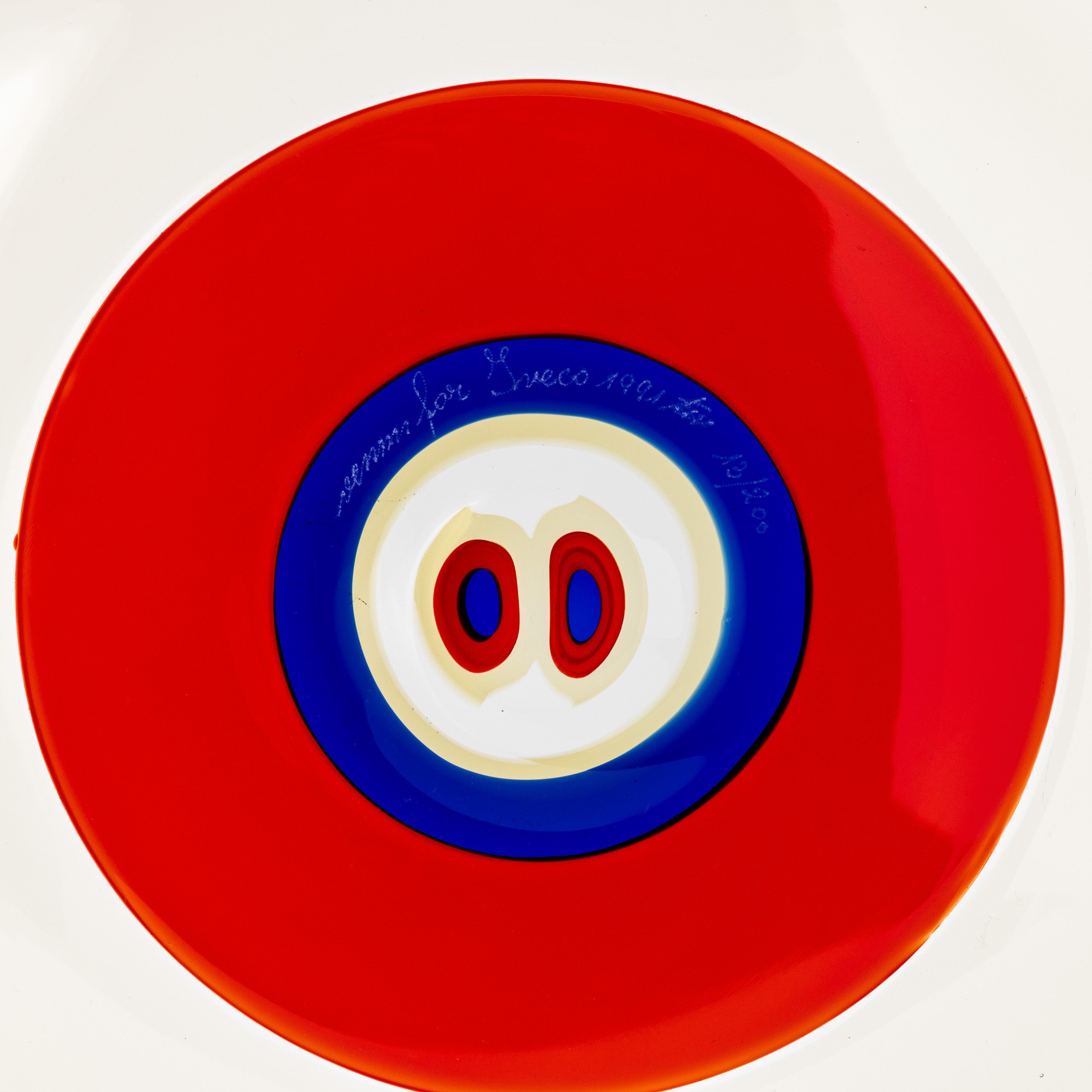 Tapio Wirkkala - Piatto Venini in vetro soffiato a doppio incalmo con murrina (Murano, 1991)