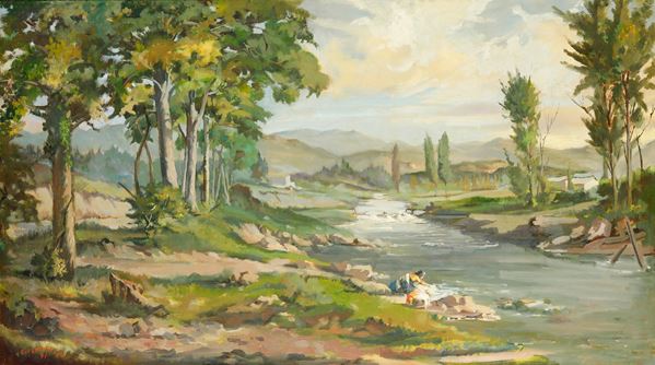 Scuola del XX secolo Paesaggio fluviale