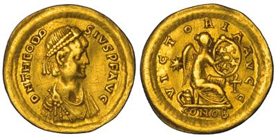 Teodosio II, Semisse, Costantinopoli, 402-450 d.C.