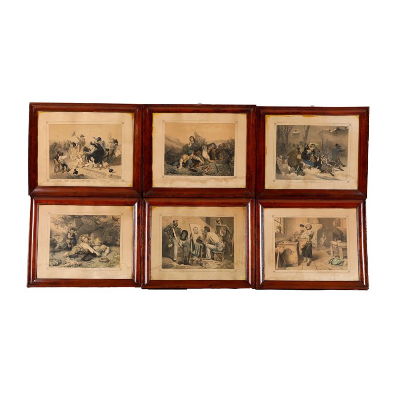 Artista tedesco di XIX secolo Sei stampe con scene di genere  - Asta Antiquariato - Cambi Casa d'Aste