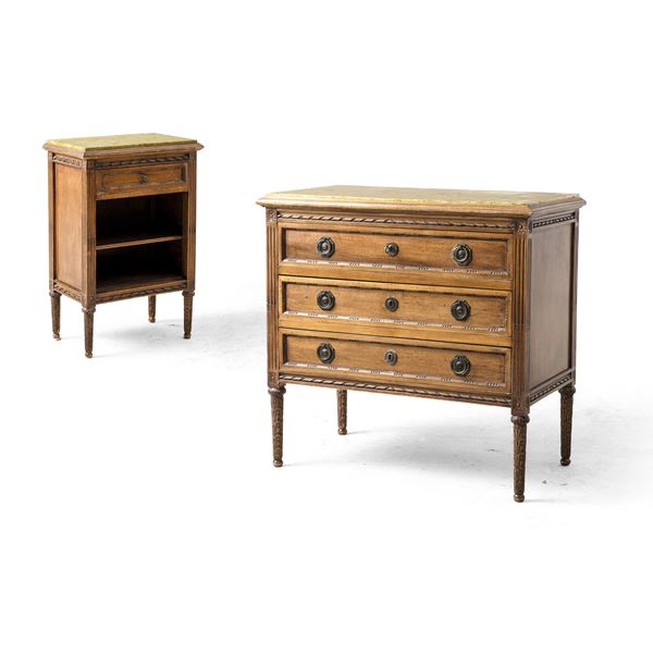 Un cassettone e un comodino stile Luigi XVI. XX secolo