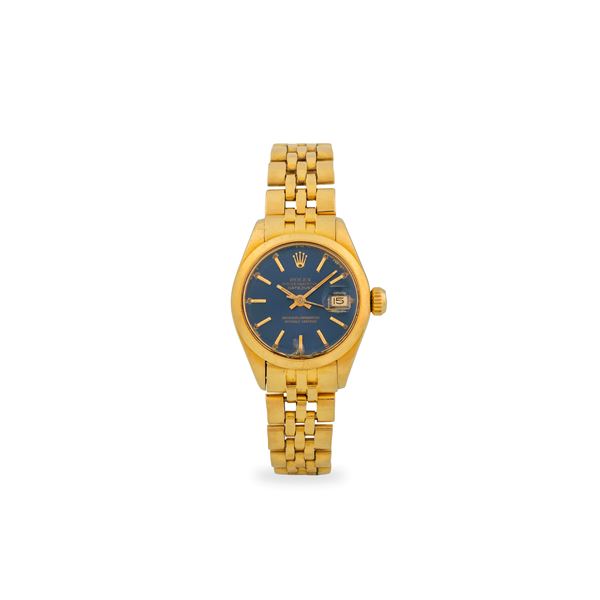 Lady Datejust ref. 6916 in oro giallo 18k, quadrante blu con indici applicati e datario al tre, circa 1976