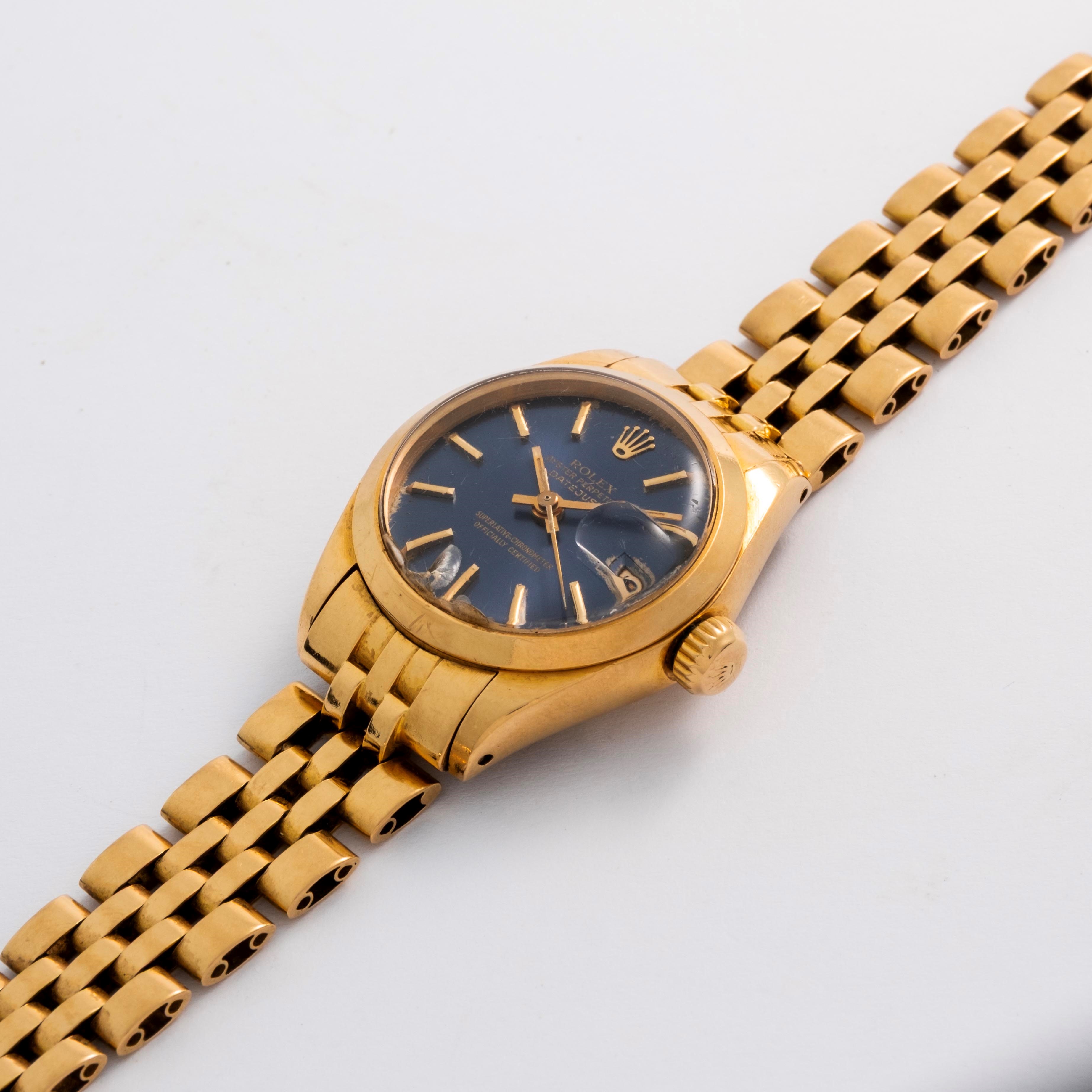 Rolex - Lady-Datejust ref. 6916 in oro giallo 18k con quadrante blu e datario