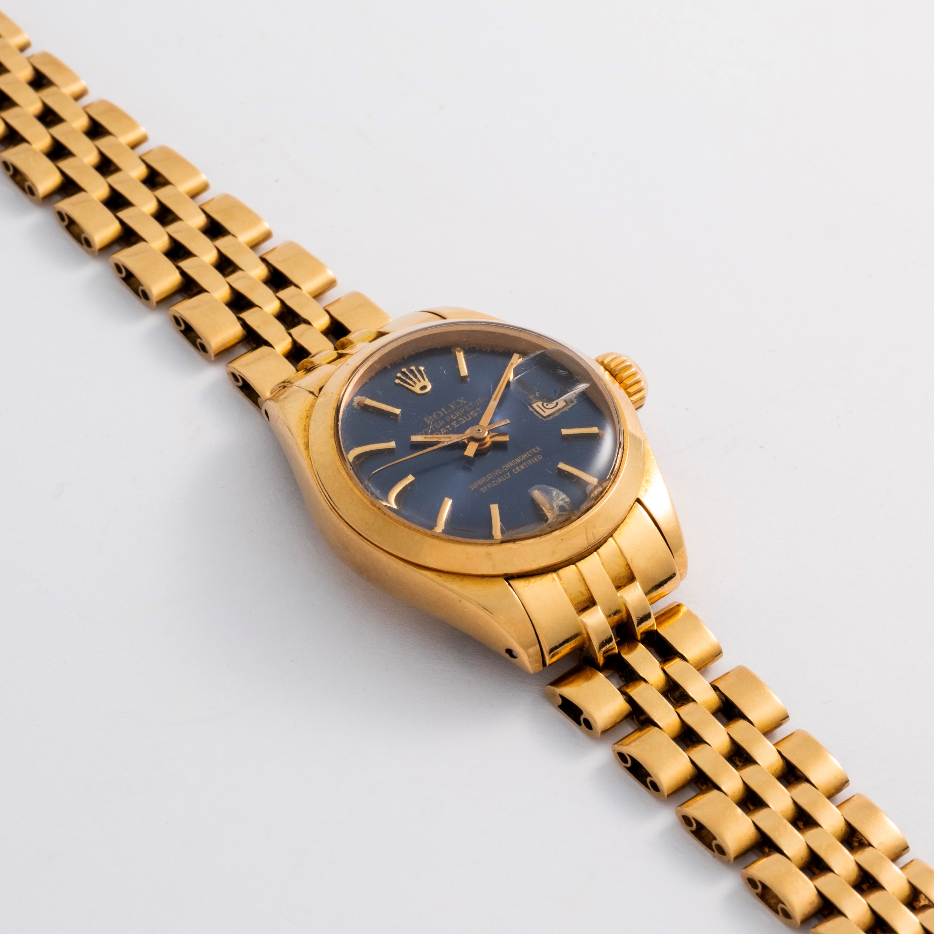 Rolex - Lady-Datejust ref. 6916 in oro giallo 18k con quadrante blu e datario