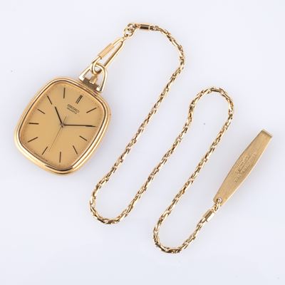 Orologio da tasca in metallo laminato con catenella, quadrante champagne e movimento al quarzo