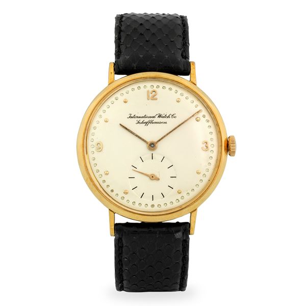IWC - Calatrava in oro giallo 18k, quadrante argentè con numeri applicati e piccoli secondi al sei, circa 1960