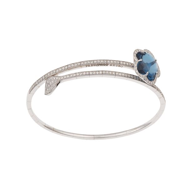 Diamond, London blue topaz and gold "Je t'aime" bracelet. Signed Pasquale Bruni. Fitted case