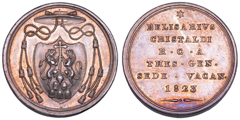 STATO PONTIFICIO. SEDE VACANTE 1823. Medaglia in argento emessa dal Tesoriere Generale Monsignore Belisario Cristaldi.  - Asta Numismatica - Cambi Casa d'Aste