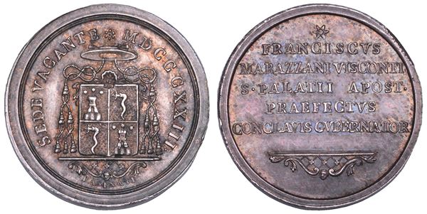 STATO PONTIFICIO. SEDE VACANTE 1823. Medaglia in argento emessa dal Prefetto dei Sacri Palazzi Apostolici e Governatore del Conclave Monsignore Marazzani Visconti (seconda variante).