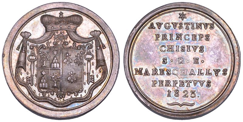 STATO PONTIFICIO. SEDE VACANTE 1823. Medaglia in argento emessa dal Maresciallo del Conclave Principe Agostino Chigi.  - Auction Numismatics - Cambi Casa d'Aste