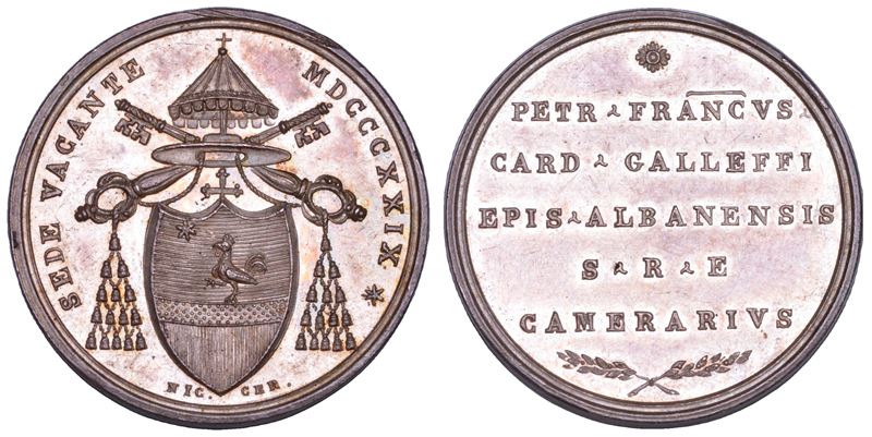 STATO PONTIFICIO. SEDE VACANTE 1829. Medaglia in argento emessa dal Cardinale Camerlengo Pier Francesco Galleffi.  - Auction Numismatics - Cambi Casa d'Aste