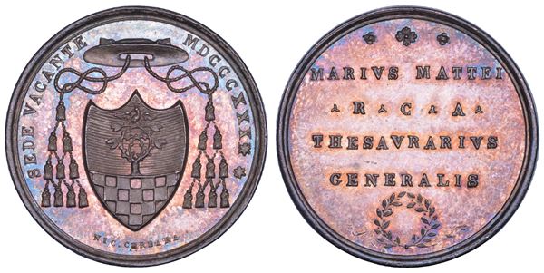 STATO PONTIFICIO. SEDE VACANTE 1829. Medaglia in argento emessa dal Tesoriere Generale Monsignore Mario Mattei.