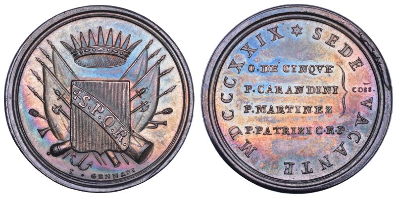 STATO PONTIFICIO. SEDE VACANTE 1829. Medaglia in argento emessa dai Conservatori della Città di Roma (seconda variante).  - Asta Numismatica - Cambi Casa d'Aste