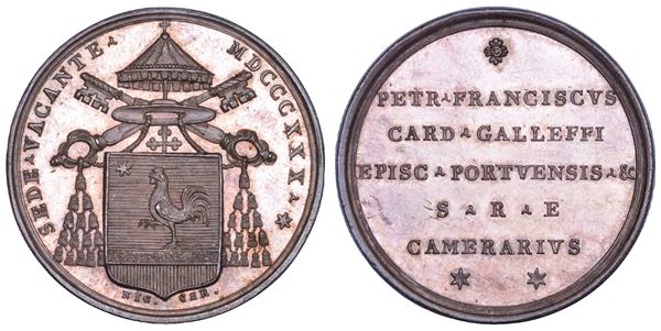 STATO PONTIFICIO. SEDE VACANTE 1830-1831. Medaglia in argento emessa dal Cardinale Camerlengo Pier Francesco Galleffi.