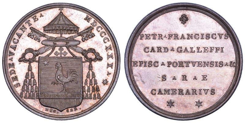STATO PONTIFICIO. SEDE VACANTE 1830-1831. Medaglia in argento emessa dal Cardinale Camerlengo Pier Francesco Galleffi.  - Asta Numismatica - Cambi Casa d'Aste