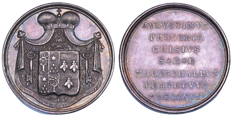 STATO PONTIFICIO. SEDE VACANTE 1830-1831. Medaglia in argento emessa dal Maresciallo del Conclave Principe Agostino Chigi (terza variante).  - Auction Numismatics - Cambi Casa d'Aste