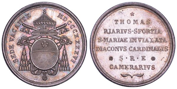 STATO PONTIFICIO. SEDE VACANTE 1846. Medaglia in argento emessa dal Cardinale Camerlengo Tommaso Riario Sforza.