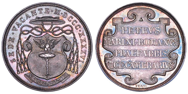 STATO PONTIFICIO. SEDE VACANTE 1846. Medaglia in argento emessa dal Governatore di Roma e Vice Camerlengo Monsignore Pietro Marini.  - Auction Numismatics - Cambi Casa d'Aste