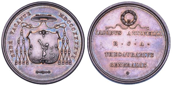 STATO PONTIFICIO. SEDE VACANTE 1846. Medaglia in argento emessa dal Tesoriere Generale Monsignore Giacomo Antonelli.