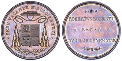 Medaglia in argento del 1846 emessa per la sede vacante dello Stato Pontificio, attribuita a Mons...