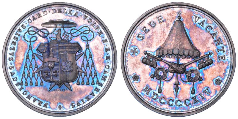 ROMA. SEDE VACANTE 1914. Medaglia in argento emessa dal Cardinale Camerlengo Francesco Salesio Della Volpe (seconda variante).  - Auction Numismatics - Cambi Casa d'Aste