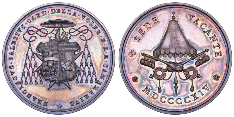 ROMA. SEDE VACANTE 1914. Medaglia in argento emessa dal Cardinale Camerlengo Francesco Salesio Della Volpe (seconda variante).  - Auction Numismatics - Cambi Casa d'Aste