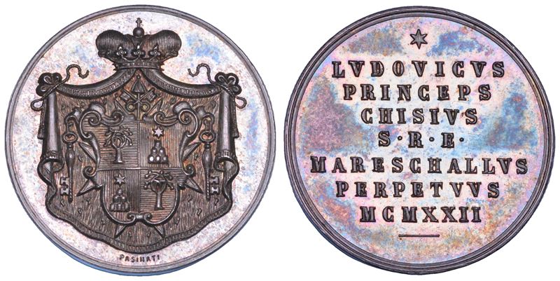 ROMA. SEDE VACANTE 1922. Medaglia in argento emessa dal Maresciallo del Conclave Principe Ludovico Chigi.  - Auction Numismatics - Cambi Casa d'Aste