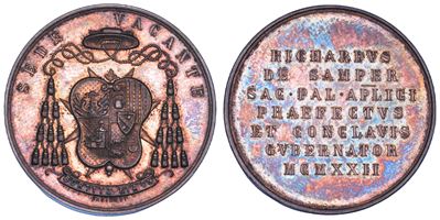 Medaglia in argento commemorativa, Roma, 1922 - Monsignore Riccardo De Samper
