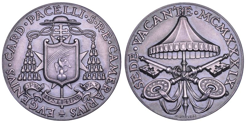 VATICANO. SEDE VACANTE 1939. Medaglia in argento emessa dal Cardinale Camerlengo Eugenio Pacelli.  - Asta Numismatica - Cambi Casa d'Aste