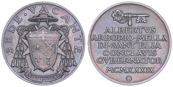 VATICANO. SEDE VACANTE 1939. Medaglia in argento emessa dal Governatore del Conclave Monsignore Alberto Arborio Mella di Sant'Elia.
