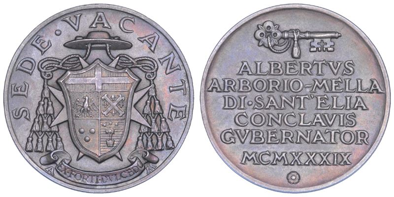 VATICANO. SEDE VACANTE 1939. Medaglia in argento emessa dal Governatore del Conclave Monsignore Alberto Arborio Mella di Sant'Elia.  - Auction Numismatics - Cambi Casa d'Aste