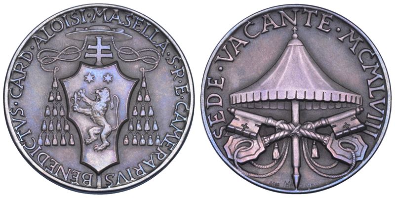 VATICANO. SEDE VACANTE 1958. Medaglia in argento emessa dal Cardinale Camerlengo Benedetto Aloisi Masella.  - Asta Numismatica - Cambi Casa d'Aste