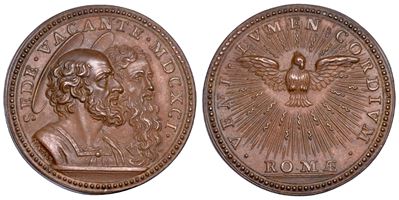 Medaglia in bronzo, STATO PONTIFICIO. SEDE VACANTE 1691, emessa dal Camerlengo Cardinale Paluzzo ...