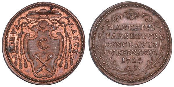 STATO PONTIFICIO. SEDE VACANTE 1724. Medaglia in bronzo emessa dal Governatore del Conclave Monsignore Maffeo Farsetti.