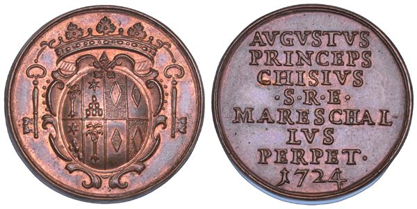 STATO PONTIFICIO. SEDE VACANTE 1724. Medaglia in bronzo emessa dal Maresciallo del Conclave Principe Augusto Chigi (seconda variante). Anepigrafe.