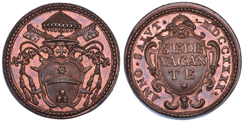 STATO PONTIFICIO. SEDE VACANTE 1740. Medaglia in bronzo emessa dal Cardinale Camerlengo Annibale Albani.  - Auction Numismatics - Cambi Casa d'Aste