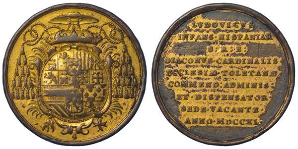 STATO PONTIFICIO. SEDE VACANTE 1740. Medaglia in bronzo dorato emessa dall'Infante di Spagna Cardinale Ludovico di Borbone (terza variante).