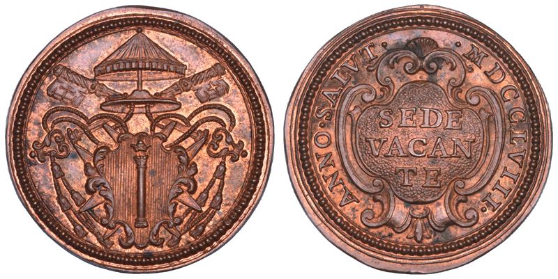 STATO PONTIFICIO. SEDE VACANTE 1758. Medaglia in bronzo emessa dal Cardinale Camerlengo Girolamo Colonna.  - Auction Numismatics - Cambi Casa d'Aste