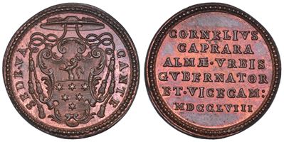Monsignore Cornelio Monti Caprara, Medaglia in bronzo emessa per la Sede Vacante del 1758