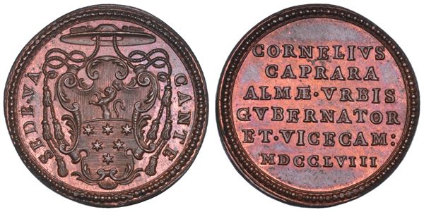STATO PONTIFICIO. SEDE VACANTE 1758. Medaglia in bronzo emessa dal Governatore di Roma e Vice Camerlengo Monsignore Cornelio Monti Caprara.