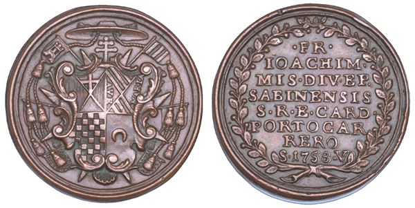 STATO PONTIFICIO. SEDE VACANTE 1758. Medaglia in bronzo emessa dal Cardinale Giovanni Ferdinando Portocarrero.
