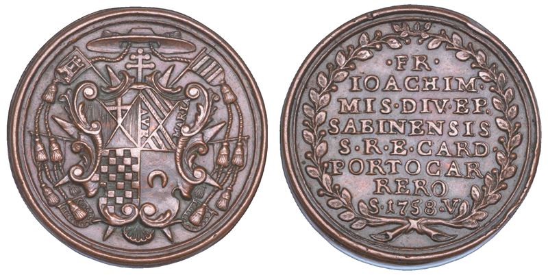 STATO PONTIFICIO. SEDE VACANTE 1758. Medaglia in bronzo emessa dal Cardinale Giovanni Ferdinando Portocarrero.  - Auction Numismatics - Cambi Casa d'Aste