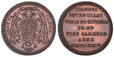 Medaglia in bronzo emessa dal Governatore di Roma Monsignore Giovanni Potenziati, 1774-1775
