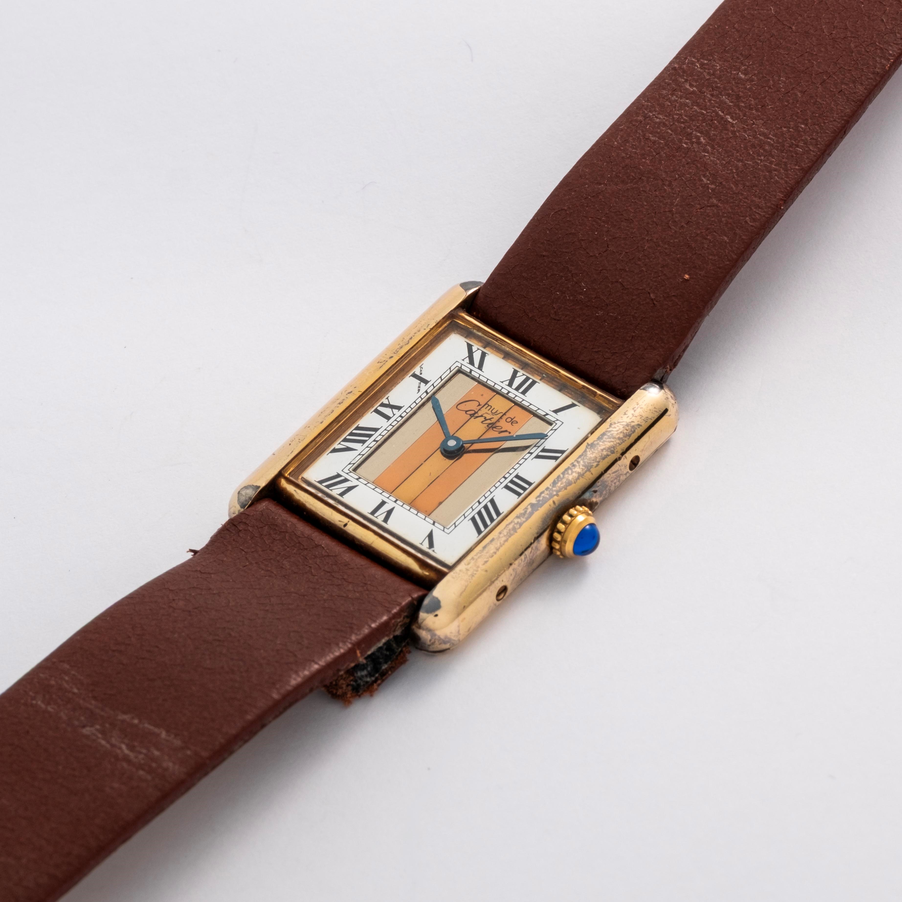 Cartier - Must Tank vermeil in argento laminato con quadrante bianco e specchiato, circa 1990