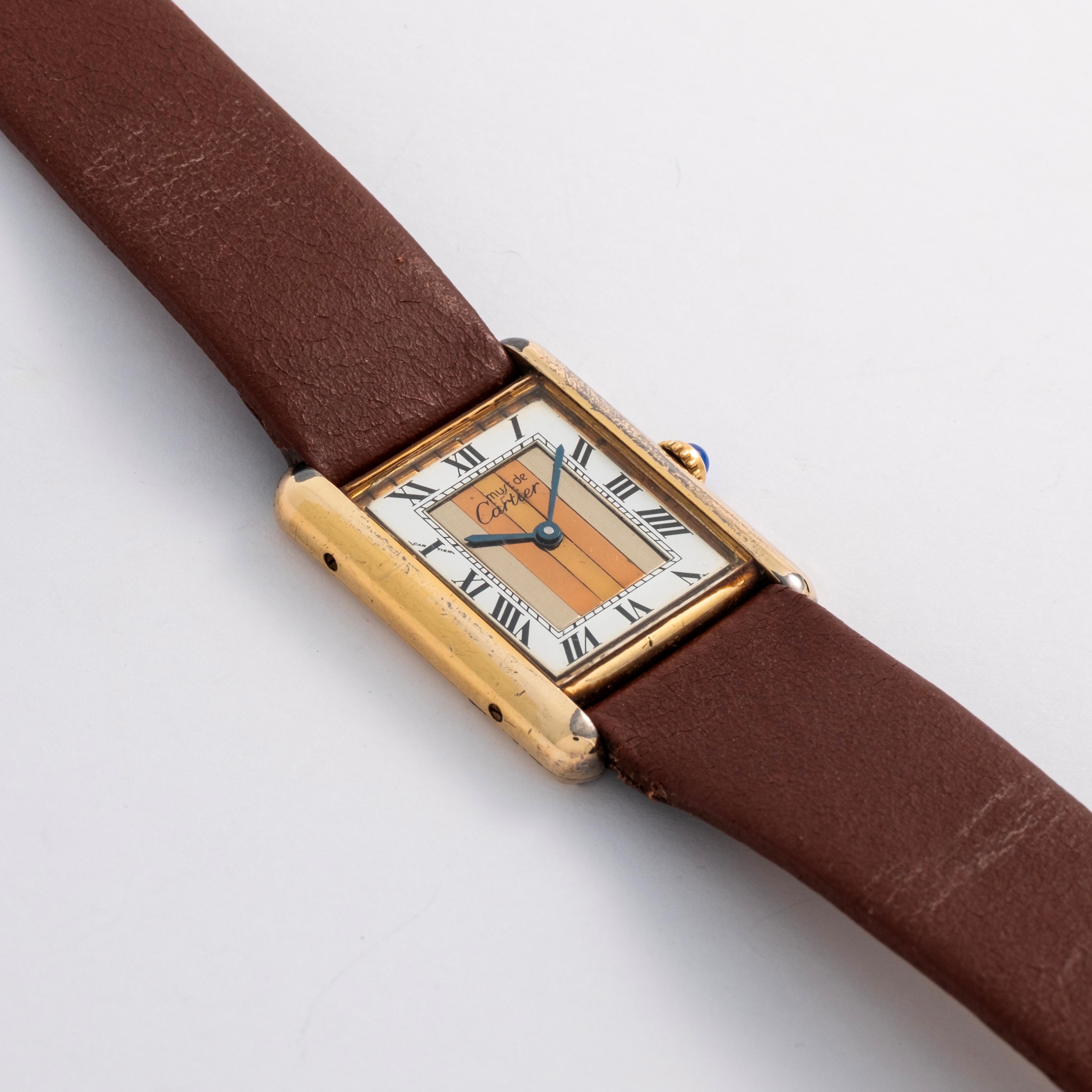 Cartier - Must Tank vermeil in argento laminato con quadrante bianco e specchiato, circa 1990