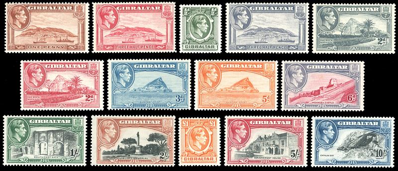 GIBILTERRA 1938/1951 - Giorgio VI e soggetti vari, serie completa (Unif.103/116), nuovi, gomma originale integra, MNH, perfetti.  - Auction Philately - Cambi Casa d'Aste