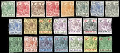 Grenada, Serie completa di francobolli del Regno Unito, 1921-1929, Giorgio V, gomma originale